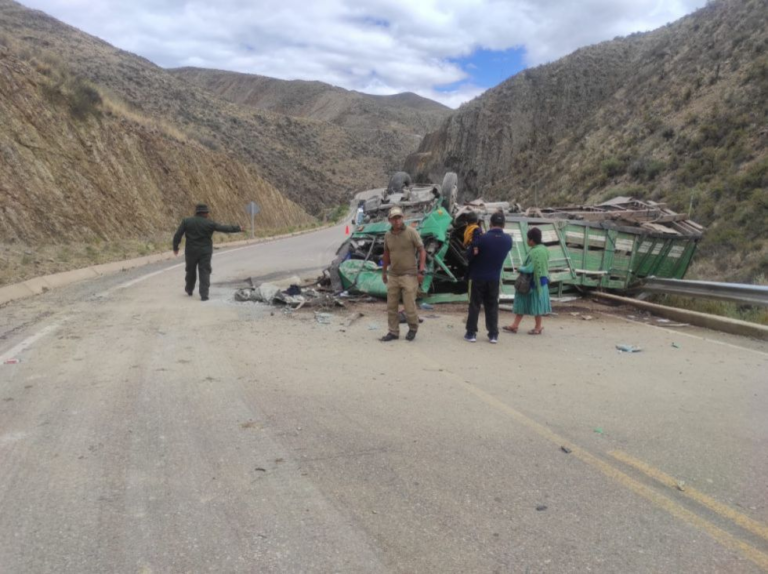 UN CAMIÓN SE VOLCÓ EN LA RUTA CAMARGO-POTOSÍ, HAY DOS MUERTOS. UN CAMIÓN SE VOLCÓ EN LA RUTA CAMARGO-POTOSÍ, HAY DOS MUERTOS.