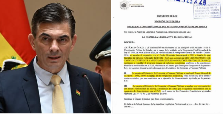 Rodrigo Paz remite a Diputados proyecto para aprobar crédito de $us 1.900 millones con el FMI